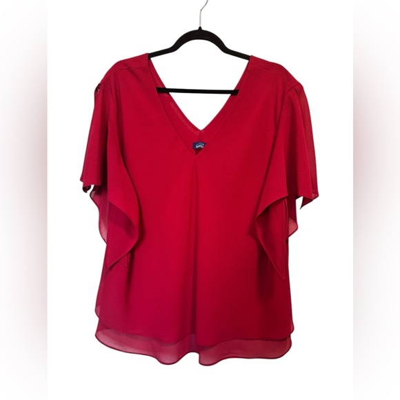 💎 Pennington's Elegant Red V-Neck Blouse - Picture 2 of 9